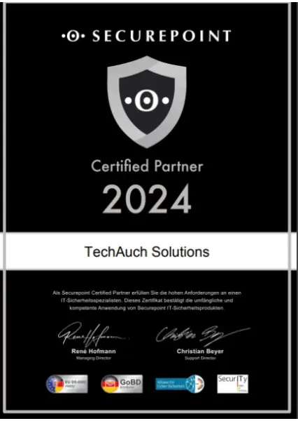 Securepoint Certified Partner 2024 - Zertifikat für höchste IT-Sicherheit