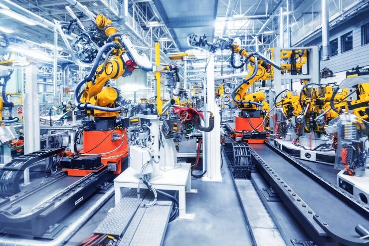 Vernetzte Produktionsanlage mit digitalen Dashboards – Symbolbild für IT-Infrastruktur in der Industrie.